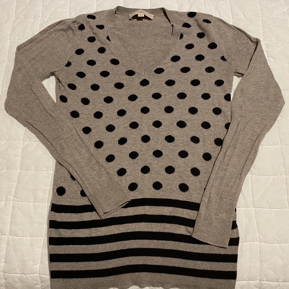 Loft heather gray polka dot sweater XS